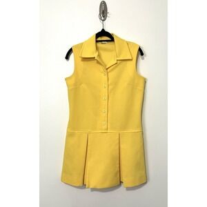 Vintage 60s Country Miss Playsuit Romper Size 10 Bright Lemon Yellow Pleated